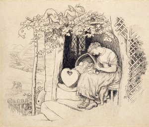 By the Cradle, 1873 作： Arthur Hughes