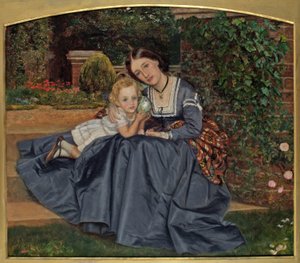 庭に座った母と子、1865-70 作： Arthur Hughes