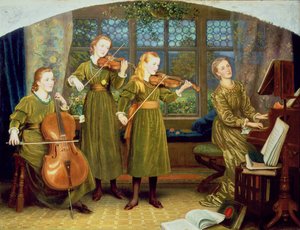 ホームカルテット：ヴァーノンルシントン夫人とその子供たち、1883年 作： Arthur Hughes