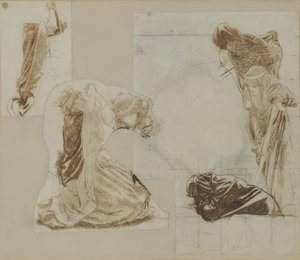 はしけの女王、1857年（紙にインク） 作： Arthur Hughes