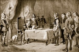 スイスのクロムウェル前の使節、「ハッチンソンのイギリス国民の物語」、1923年頃のイラスト