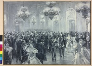 1897年、皇帝ヴィルヘルム2世のブダペスト訪問の際の宮廷でのレセプション。 作： Arthur Lajos Halmi