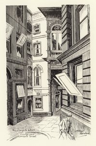 ジョージ・ヤード、ロンバード・ストリートから見たジョージとハゲタカ（リトグラフ） 作： Arthur Moreland