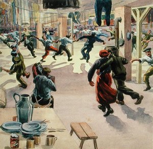 ギーセンキャンプのクリスマスイブ、1916年頃（紙に水彩） 作： Arthur Nantel