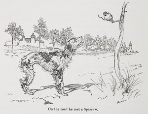 犬とスズメ。 作： Arthur Rackham