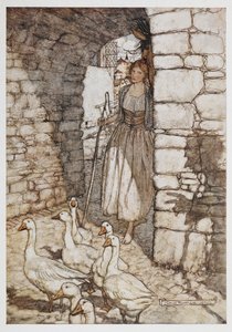 ガチョウを持つ少女。 作： Arthur Rackham