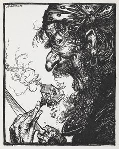 A large man eating a tiny lady and her house.   1455326   ja       japanese Successfully Translated  Original: Facade of Basilica of San Sebastiano in Acireale, Sicily, Italy, lithograph by Salvatore Puglia from Poliorama Pittoresco, n 39, May 3 Translat:  作： Arthur Rackham
