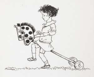 おもちゃの趣味の馬に乗った少女。 作： Arthur Rackham