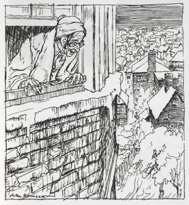 窓の外を見る男性 作： Arthur Rackham
