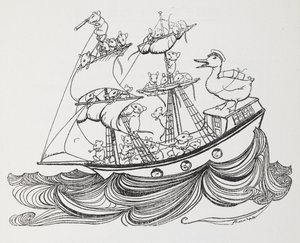 ねずみが乗り、アヒルが船長を務める船。 作： Arthur Rackham