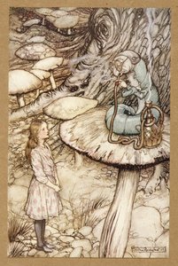 キャタピラーからのアドバイス、不思議の国のアリスアドベンチャー、ルイスキャロル著、pub.1907 作： Arthur Rackham