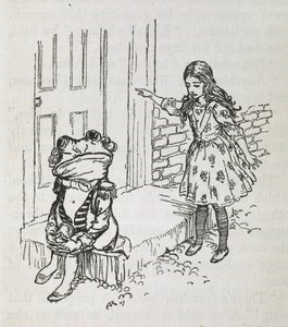 フットマンに扮したアリスとカエル 作： Arthur Rackham