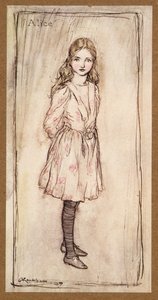 アリス、ルイスキャロル作「不思議の国のアリスアドベンチャー」の最前線、pub.1907 作： Arthur Rackham