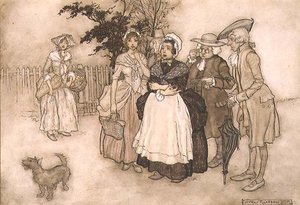 ワシントン・アーヴィング（1783-1859）の「リップ・ヴァン・ウィンクル」の一場面、1905年（ペン＆インク、水彩）。 作： Arthur Rackham