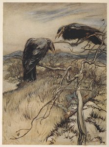 「The Twa Corbies」のイラスト 作： Arthur Rackham
