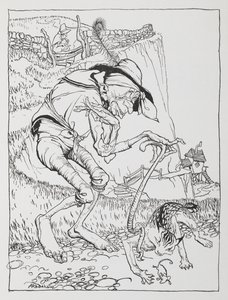 An old crooked man with his crooked cat and crooked house.   1449596   ja       japanese Successfully Translated  Original: Scenes from Orlando Furioso (oil on canvas laid on panel) Translat: Scenes from Orlando Furioso (oil on canvas laid on panel) 145199 作： Arthur Rackham