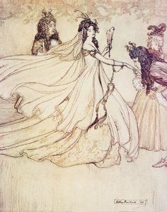 Ashenputtelは、パブのグリム兄弟の童話からボールに行きます。 1909 作： Arthur Rackham
