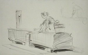 ポンプの前で（紙に鉛筆 作： Arthur Rackham