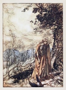 ブリュンヒルデ。 1910年、リチャードワーグナーによるラインゴールドとヴァルキリーのイラスト 作： Arthur Rackham