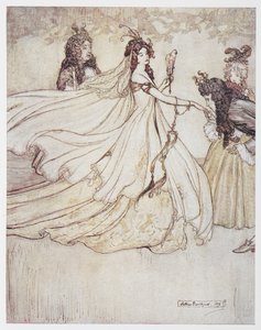 ボール ガウンを着たシンデレラ (アッシェンプッテル)。 作： Arthur Rackham