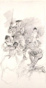 ドン・キホーテが低く曲がる（紙に鉛筆 作： Arthur Rackham