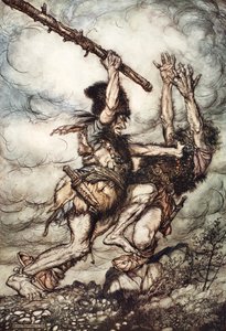 「ファフナーがファゾルトを殺す」、1910年。 作： Arthur Rackham