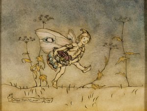 妖精、「真夏の夜の夢」のイラスト、ハイネマン発行、1908年（紙、ペン、インク、トイレ） 作： Arthur Rackham