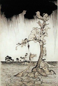 洪水（ペン、インク、水彩、紙）