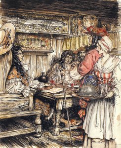 ウェストミンスターのキングストリートにある喫茶店の1つに行ってみてください。イラストは、アイザックウォルトン作のThe Compleat Angler、1931年です（ペンとインク、紙に水彩）。 作： Arthur Rackham
