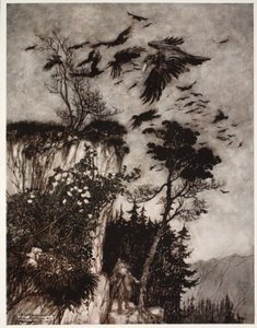 彼はアイドルのカラスの群れによってのみ答えられました。 1910 作： Arthur Rackham