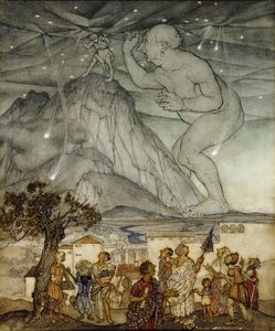 1922年、アトラスの代わりに空を支えるヘラクレス 作： Arthur Rackham