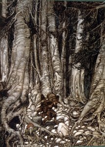 1819年に出版されたアメリカの作家Washington Irvingの短編小説「Rip Van Winkle」をArthur Rakhamが描いたもの。 作： Arthur Rackham