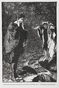 ザキエルとおばあさんのヨリンダとヨリンゲルのイラスト。 作： Arthur Rackham
