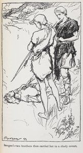 Ilustração de Imogen e seus irmãos de Cymbeline. 作： Arthur Rackham