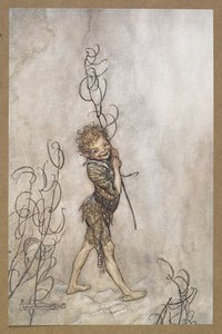 「主よ、これらの人間は何という愚か者でしょう！」 パック。 「真夏の夜の夢」の一場面。 作： Arthur Rackham