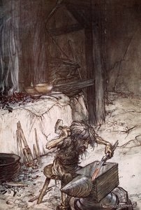 「金床でパントマイム」、1924年。 作： Arthur Rackham