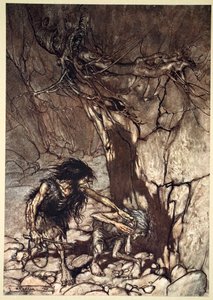 「マイムの遠吠え」おへー！ おい！ おー！ ああ！」、1910年。 作： Arthur Rackham