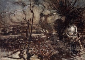 ウィリアムシェイクスピア作「真夏の夜の夢」のイラスト、1908年 作： Arthur Rackham
