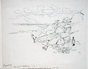 聖メダールはナイルのほとりに住んでいた」トーマス・インゴールズビー著『インゴールズビー伝説』（1898年刊）の挿絵（紙にペンとインク）。 作： Arthur Rackham
