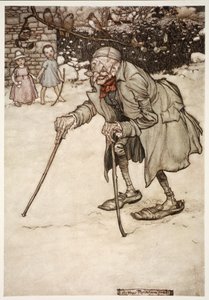 パブ、ワシントンアーヴィングのリップヴァンウィンクルからの2本の棒を持つ老人。 1910 作： Arthur Rackham