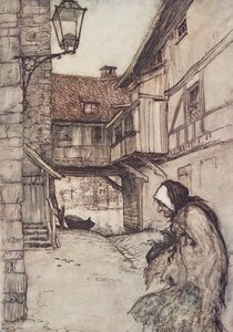 かつて、パブのグリム兄弟の童話の村に住んでいた貧しい老婦人がいました。 1909 作： Arthur Rackham