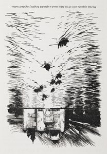 Soutuveneet joella lähestymässä linnaa yöllä. 作： Arthur Rackham