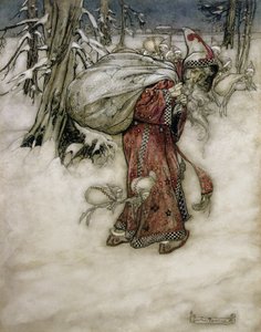サンタクロース、アーサーラッカムズブックオブピクチャーズのイラスト、1907年、1913年発行（紙にペン、インク、トイレ）