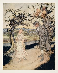 トワイライトで歩き回る..、ウォングトンアーヴィング（1783〜1859）のパブのスリーピーホローの伝説から。 1928 作： Arthur Rackham