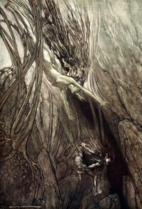 「略奪者を捕まえろ！ ゴールドを救え！ 助けて！ 助けて！ わざわい！ 」、1910年。 作： Arthur Rackham