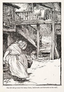 彼女は、パブのグリム兄弟の童話から、何度も行き帰りで井戸に行きました。 1909 作： Arthur Rackham
