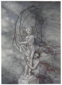 「彼女は王子様のような大理石像に腕をまわした」. ストーリー「リトル・マーメイド」の挿絵。 作： Arthur Rackham