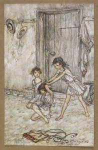 学校に行ったとき、彼女はビクセンでした。」 「真夏の夜の夢」の一場面。 作： Arthur Rackham
