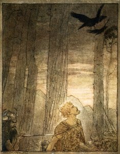 「ジークフリートの死」、1924 年。 作： Arthur Rackham