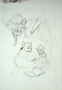 エマ・ウィリアムズ・バーリンガムのブックプレートのための習作（ペン、インク、水彩、紙 作： Arthur Rackham